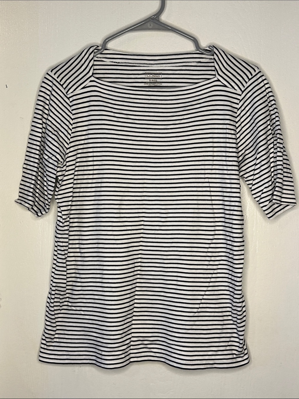 L.L. Bean White and Black Striped Short Sleeve Tee